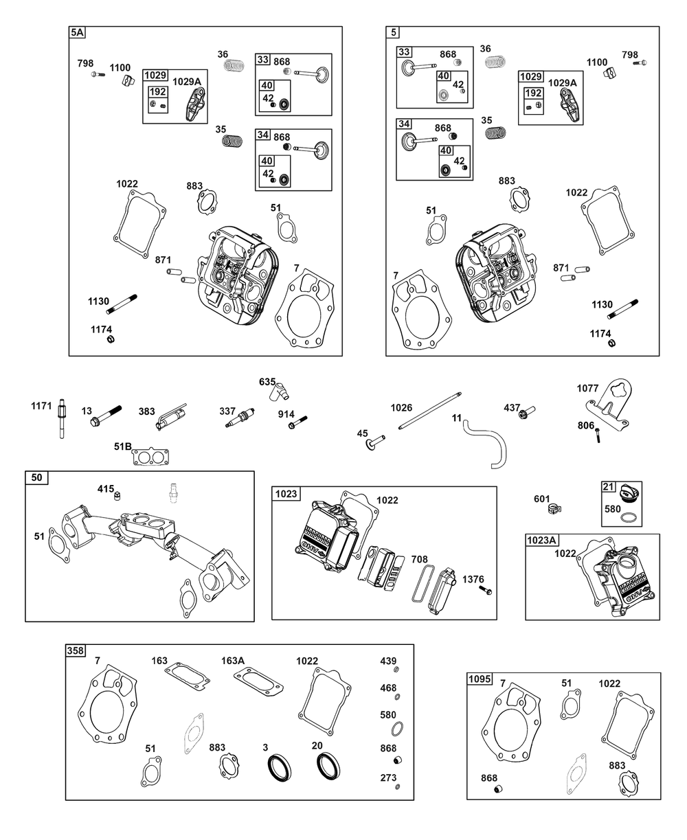 Cylinder Head Group Diagram and Parts List for 613377-0001-E1  Briggs and Stratton Engine